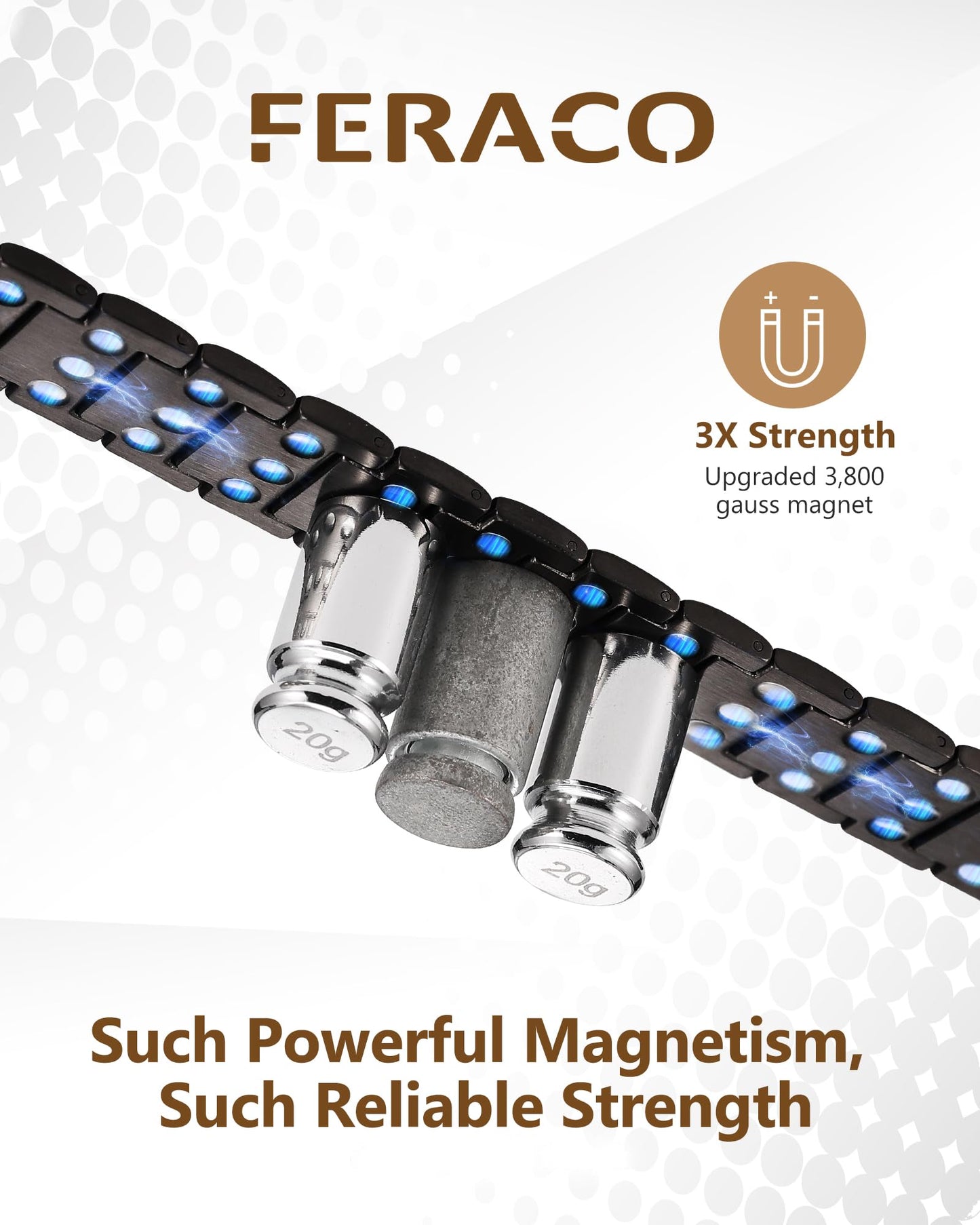 Feraco Magnetic Bracelets for Men, Titanium Steel Bracelets with 3X Ultra Strenth Neodymium Magnets, Adjustable Health Gift (Black)