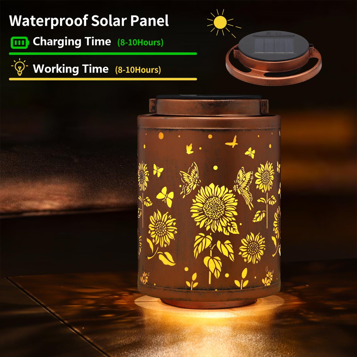 Tepaken Solar Outdoor Lanterns, Butterflies Garden Decor LED Light Hanging Waterproof Metal Lanterns for Patio, Pathway, Yard