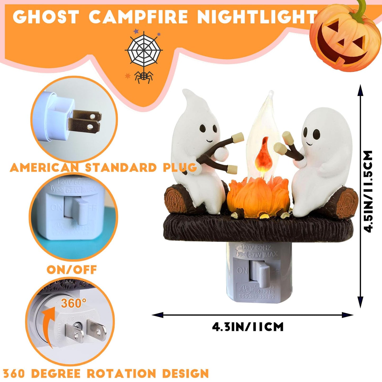 Ghost Campfire Nightlight, Ghost Flickering Night Light, Campfire Flame Halloween Nightlight