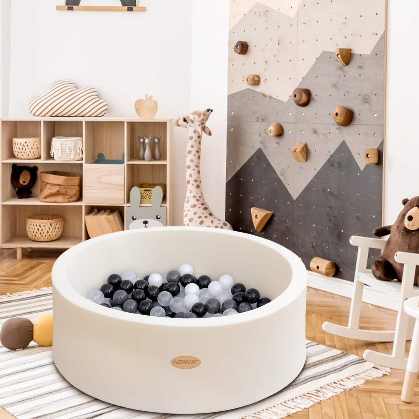 HARBOLLE Baby Ball Pit 35.4" Soft Round Memory Foam Ball Pits NOT Included Balls Indoor Outdoor Playpen for Babies Toddlers Kids Great Gift for Girls Boys, White