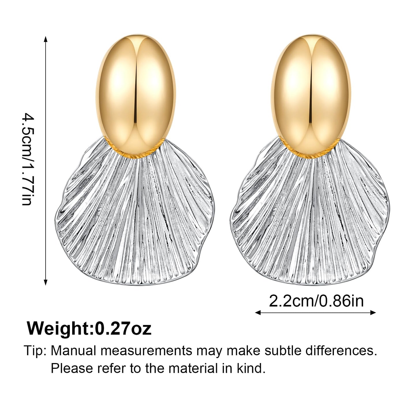 FILMOON Chunky Two-Tone Earrings Shell Earring for Women Fan-Shaped Fashion Statement Jewelry