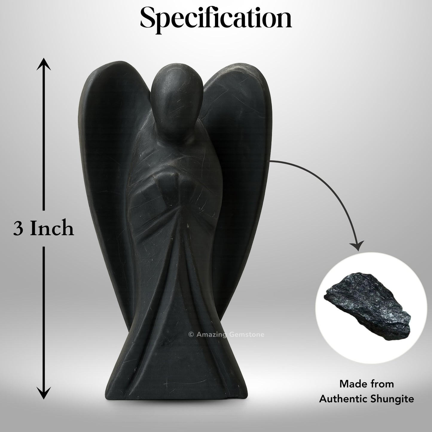 Amazing Gemstone Shungite Angel - Shungite Crystal Angel and Pocket Guardian Angel Crystal Figurines (3 Inches)