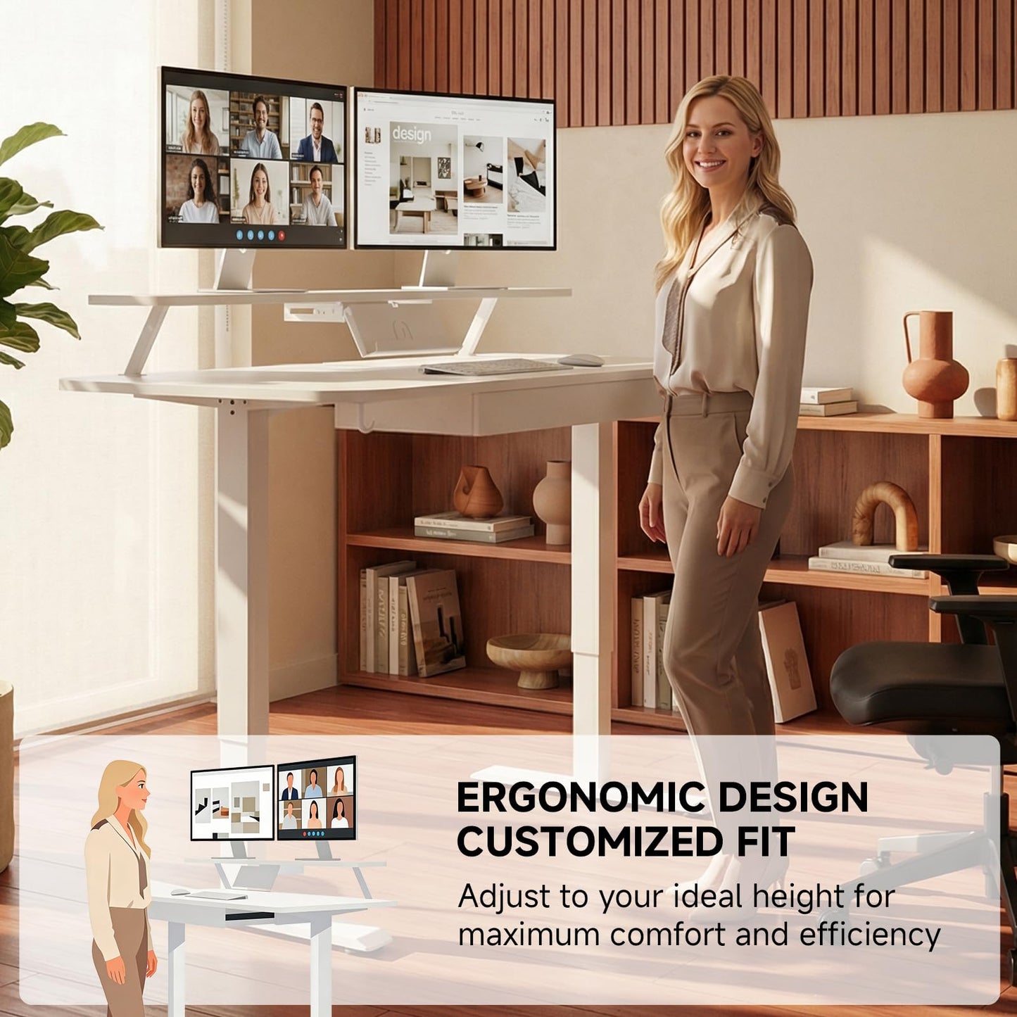 GTPLAYER Electric Standing Desk with Drawers, 48 x 24 Inches Height Adjustable Computer Desk with Monitor Stand, Laptop Stand, Home Office Sit Stand Up Desk with Memory Preset, White