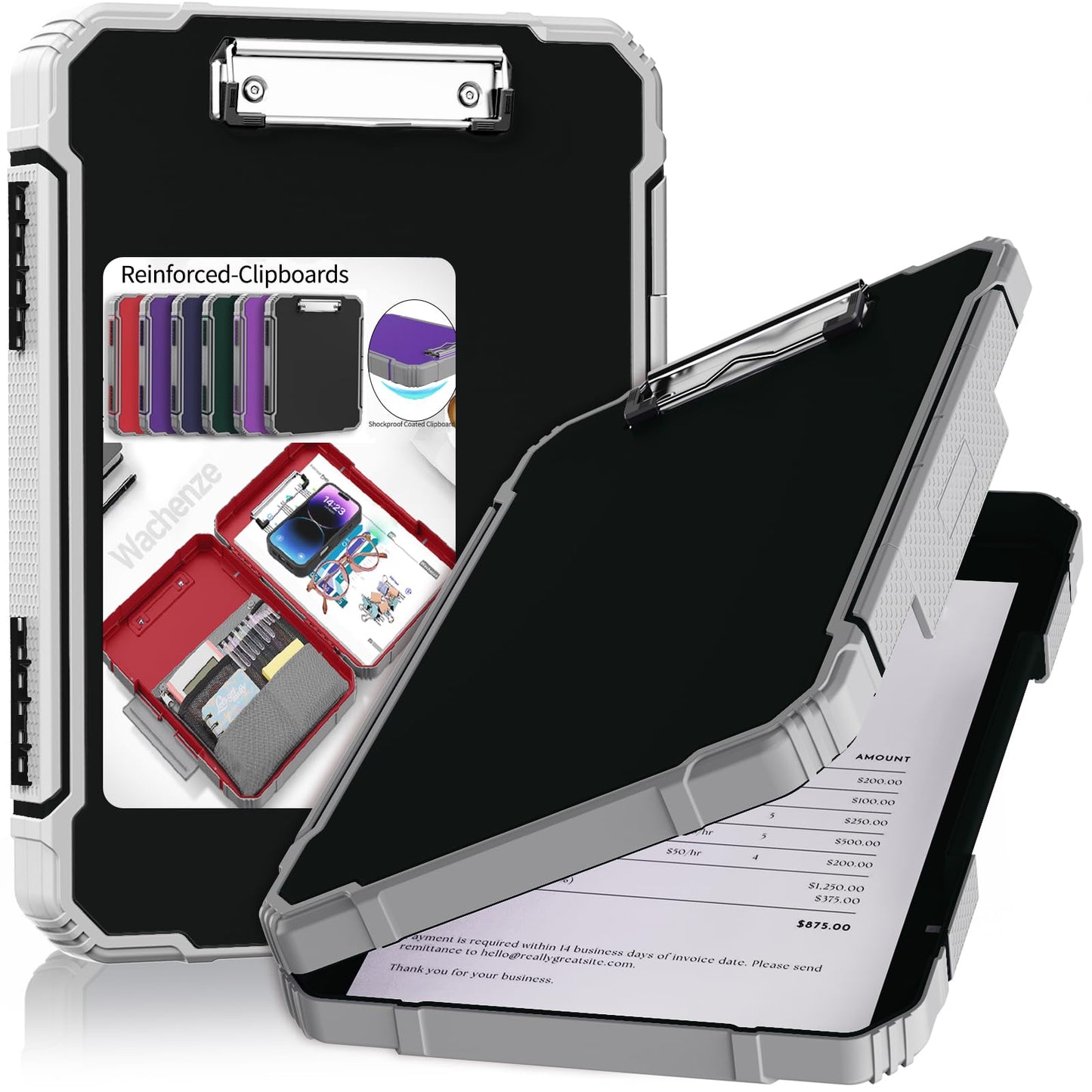 Wachenze Thicker Clipboard with Storage, Internal Pen Pouch Included, A4 / Letter Size, Toughest Plastic Contractor Clip Boards 8.5x11, High Capacity Clipboards Box Case for Contractor Trucker Driver