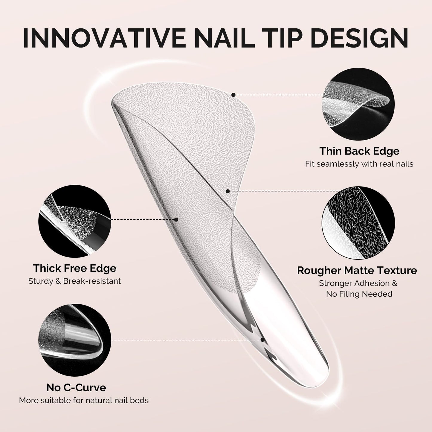 MelodySusie Long Coffin X Nail Tips - 600Pcs 15 Sizes Clear Acrylic, Half Matte Full Cover Press on Nails for DIY Extension & Salon Use, Pre-Shaped for Long-Lasting Manicure