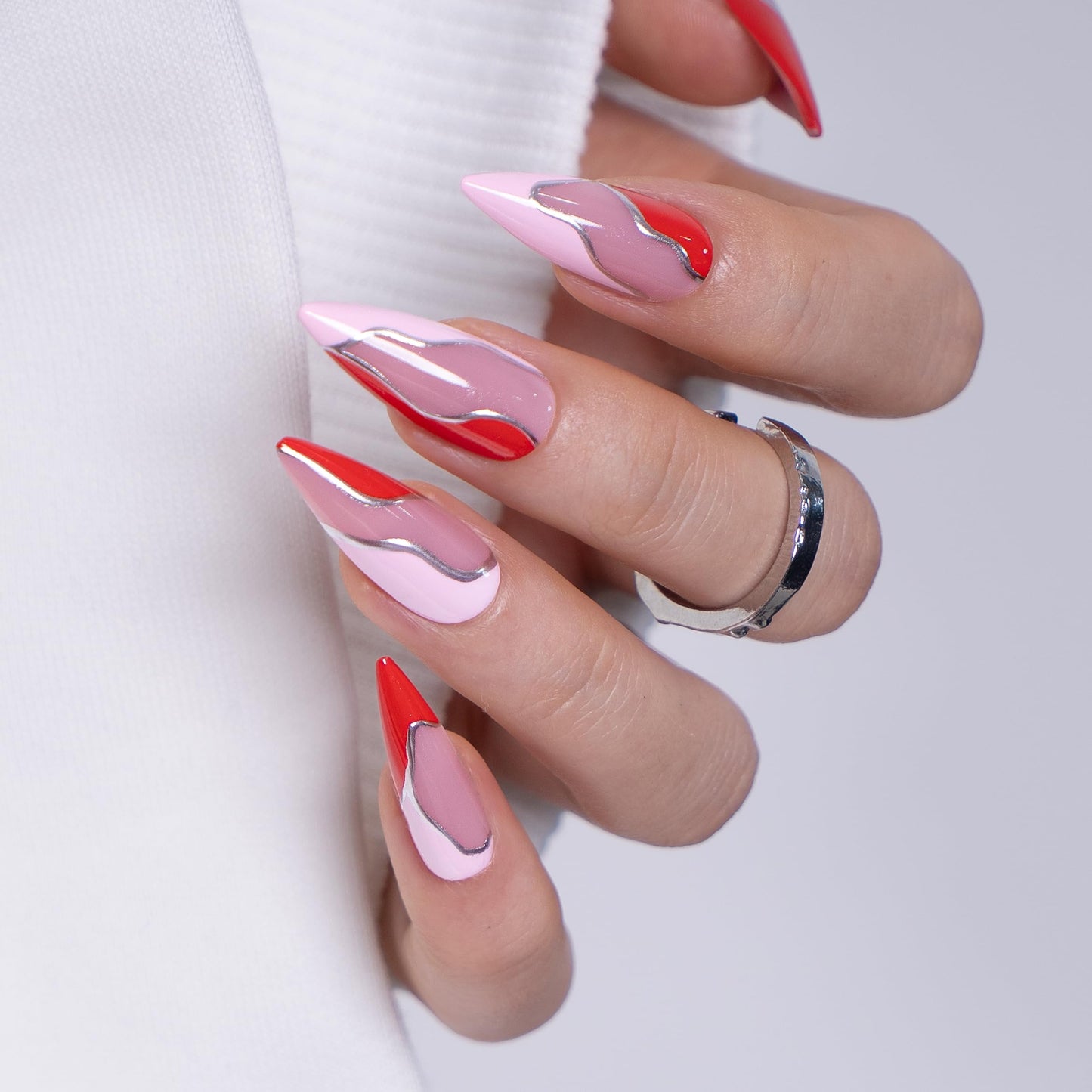 CurvLife Soft Gel Almond Press On Nails, Long-Lasting Reusable Fake Nails Kit with Glue & Tabs, 30pcs Salon-Quality Stick On Nails for Women At-Home Manicure (Flame Curve)
