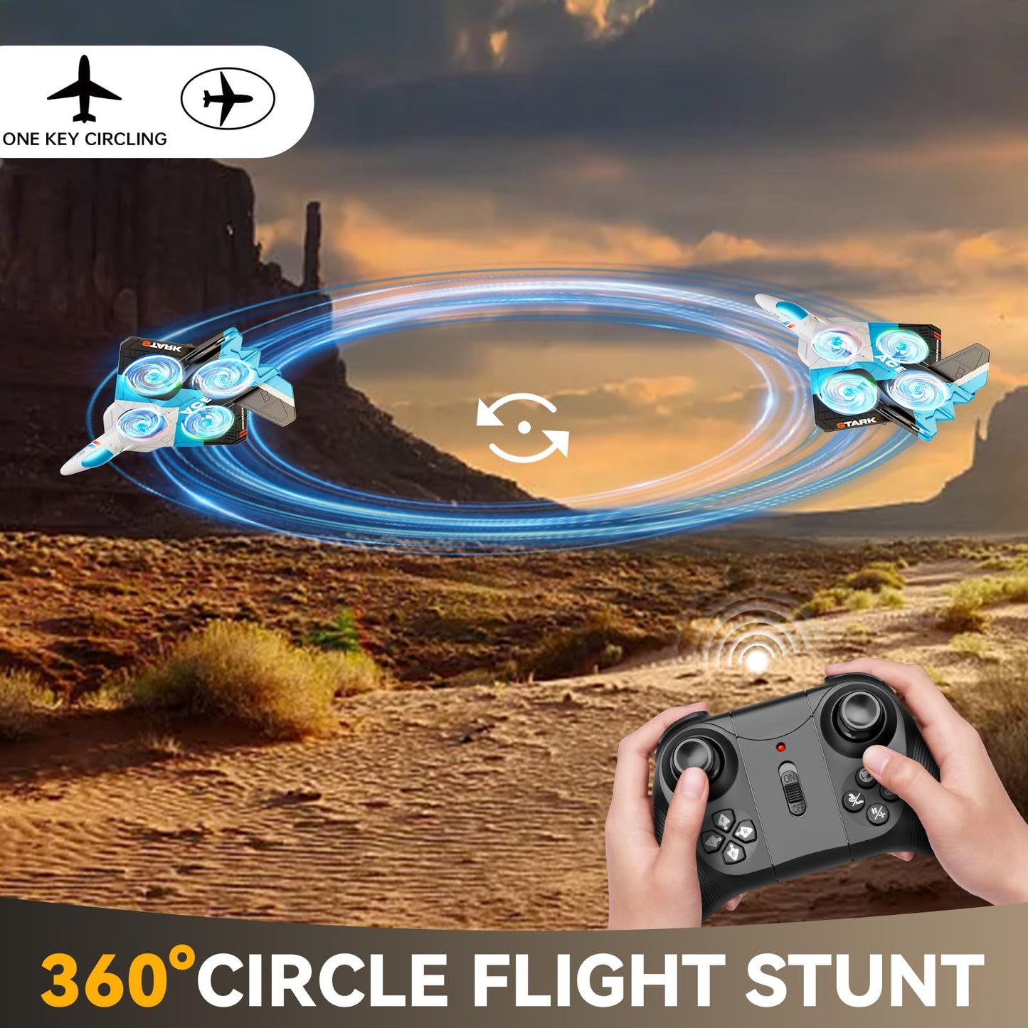 4DRC V39 Foam Remote Control Airplanes RC Planes with Camera,RC Airplane Fighter Jet with Light,Gravity Control, Auto-Follow, Trajectory Flight,One Key Take Off, 2 Batteries,Blue