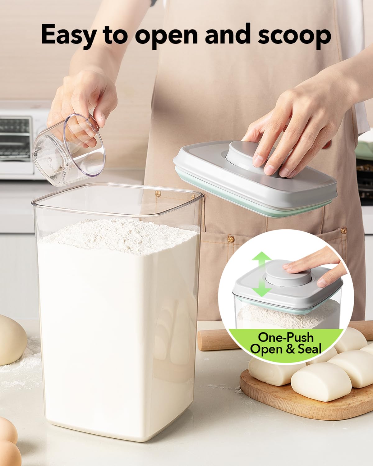 Ankou Airtight Food Storage Container with Pop Lid & 130ml Scoop, 4L/4.2qt *4 BPA-Free Cereal, Rice, Flour, Pasta & Snack Container, Stackable & Durable,Kitchen Pantry Organizer