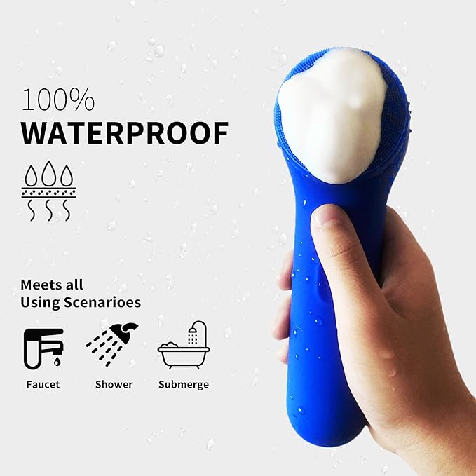 Face Scrubber, NågraCoola 3.0 Facial Cleansing Brush, Waterproof & Rechargeable Face Scrub Brush for Men& Women, Electric Facial Exfoliator with 3 brushes, 3 Intensities, 2 Modes with Eye Rollor-Azure