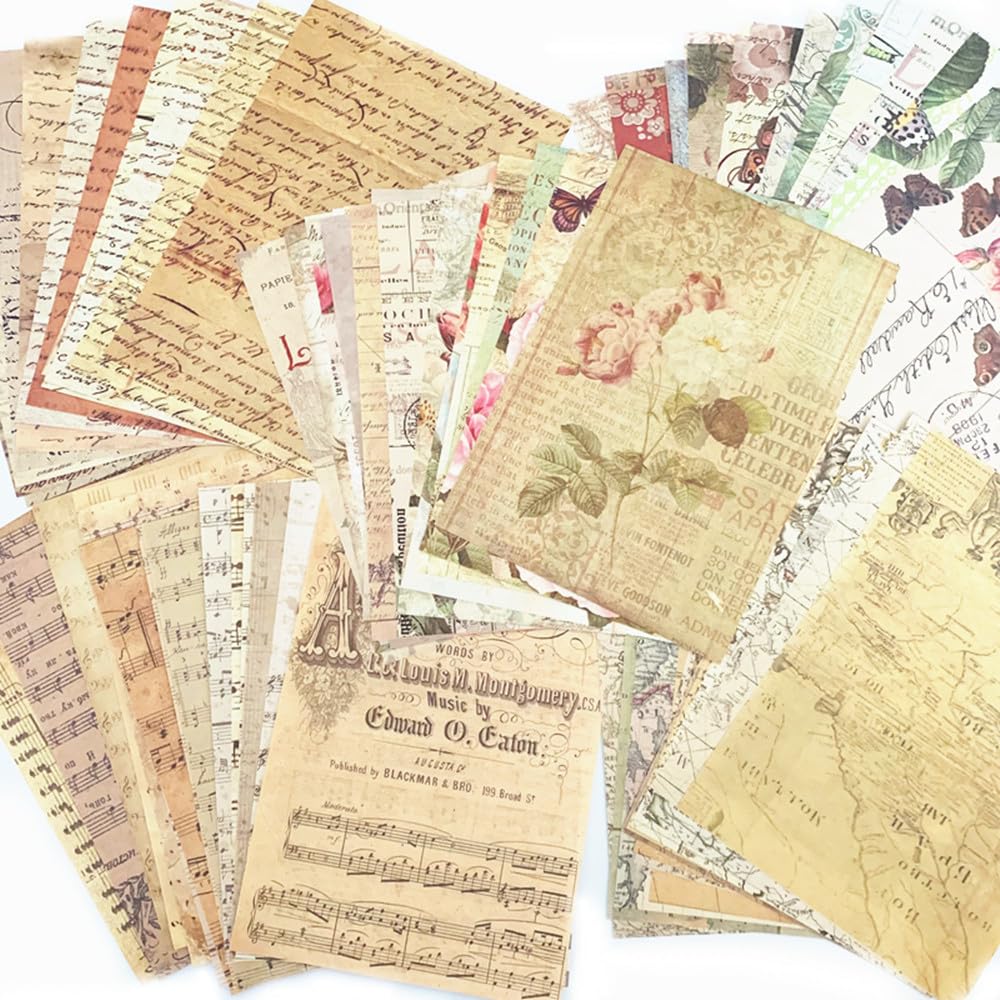 150pcs Vintage Scrapbooking Paper,Old Book Page Music Notes Background Material Paper for DIY Decoupage Junk Journal Scrapbooks Supplies