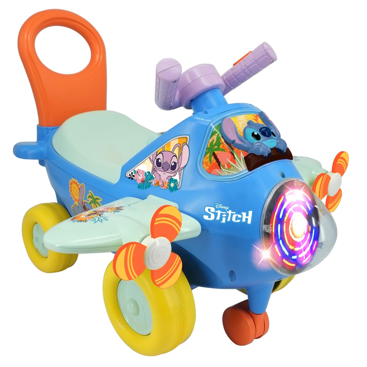 Kiddieland Disney Stitch Lights & Sounds Activity Plane Ride-On, Foot-to-Floor Toy with Interactive Dashboard, Rotating Propellers, Push Handle, for Toddlers 12–36 Months