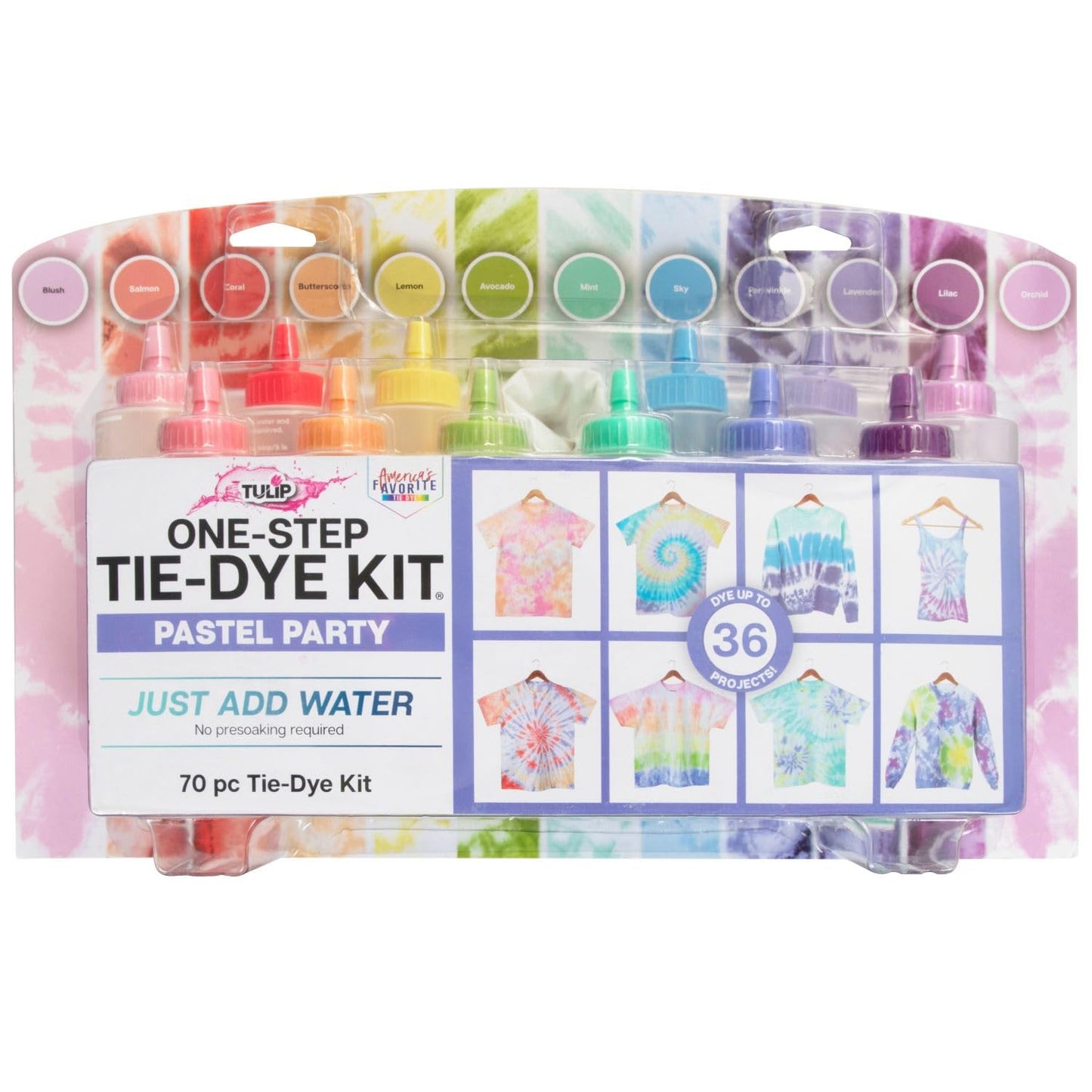 Tulip One-Step Tie-Dye Pastel Party Kit, Easy Large Group Activity, Permanent Designs for Fabric, 12 Colors
