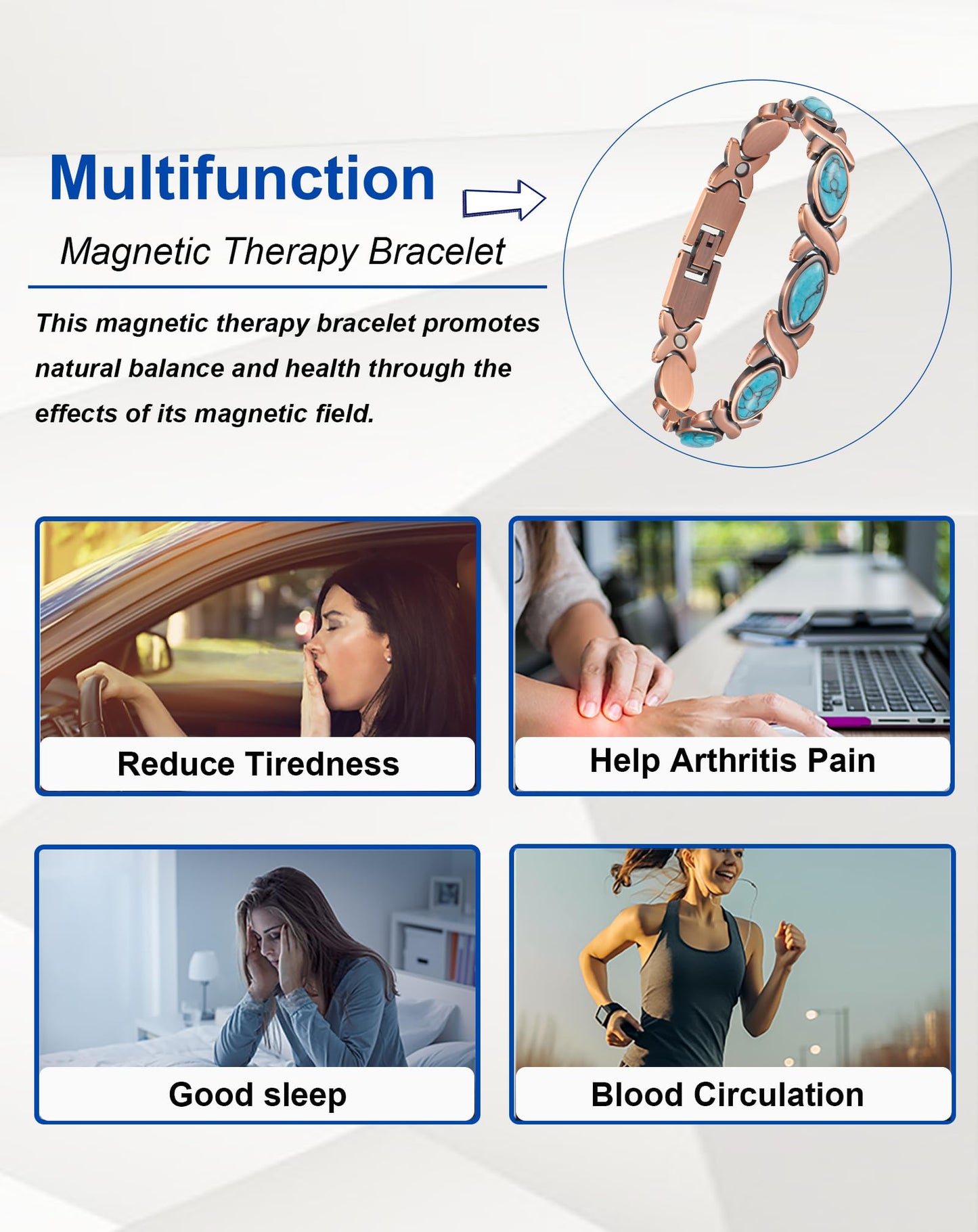 MagSølv Copper Bracelets for Women, Handmade 99% Pure Copper Adjustable Magnetic Jewelry with 3500 Gauss Magnets & Turquoise