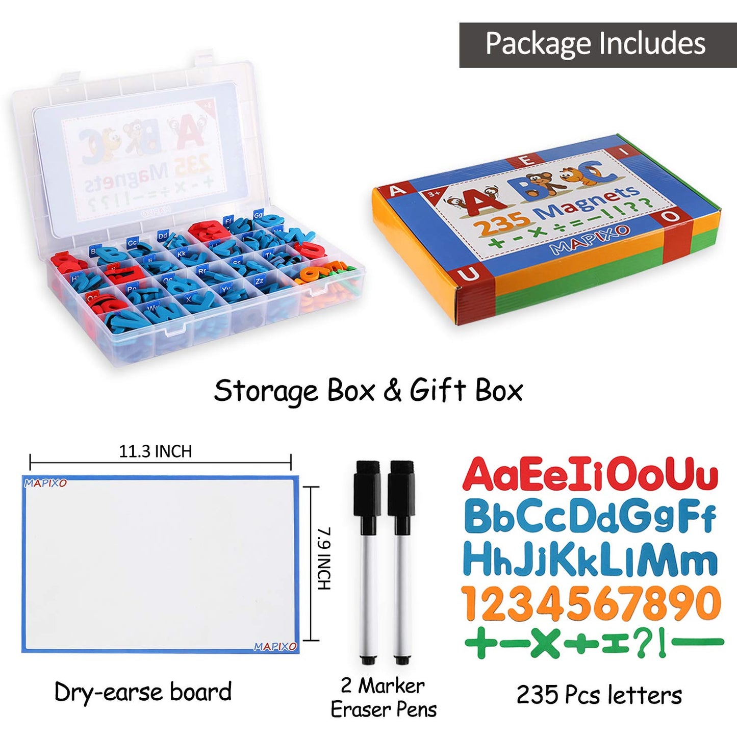 235 Pcs Magnetic Letter Number with Magnet Board, 2 Erasable Magnetic Pen and Storage Box, Foam ABC Alphabet Gift for Refrigerator Fridge, Classroom Toy for Toddler Kid Child Spelling & Learning Game