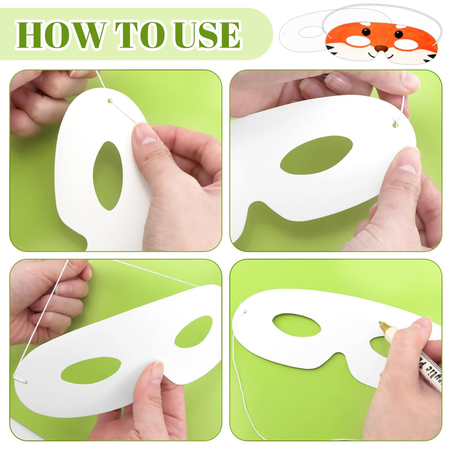 Tecmisse 100 Pack White Paper Eye Masks, Plain Masquerade Mask Blank Masks Decorate for Cos-Play, Halloween Party