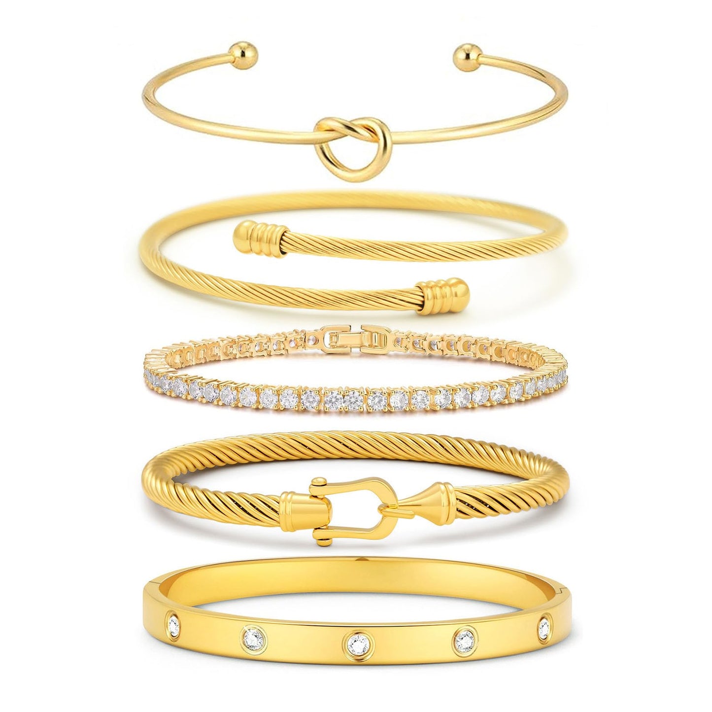 FAFUGA 18 K Gold Plated Love Bangle Bracelet Stack Cuff Jewelry for Women Jewelry Set for Women Gift with Box (style4)
