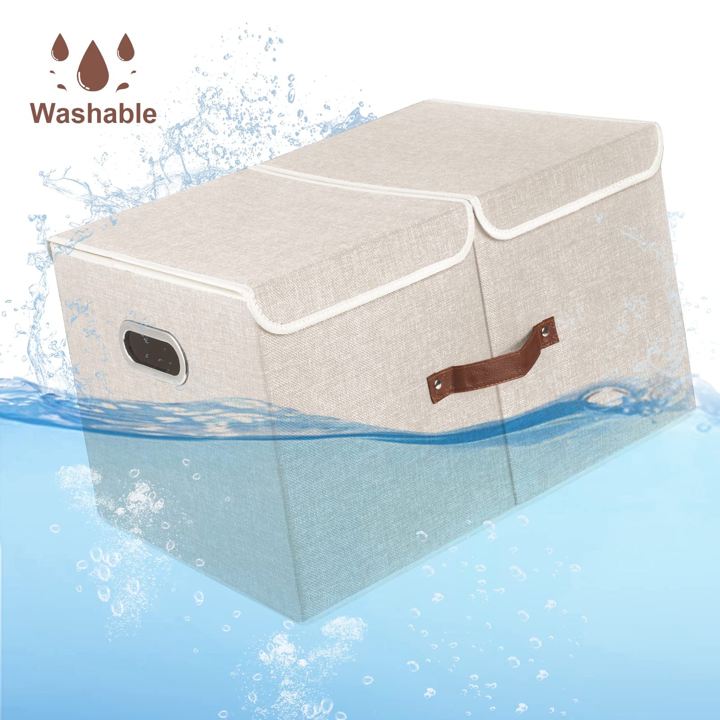 TYEERS Extra Large Collapsible Storage Bins with Lids and Compartments, Washable, Fabric Storage Boxes, 21.7x13x11.8 inches, 1 Pack, Beige