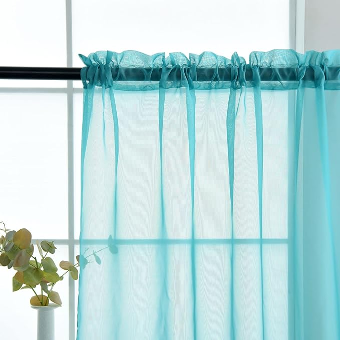 SpaceDresser Sheer Voile Window Treatment. Rod Pocket Curtain Panels for Kitchen Bedroom Living Room Drapes Sunlight Filtering Privacy Semi Home Decor Assorted Colors Sizes (Turquoise, 52 W x 45 L)