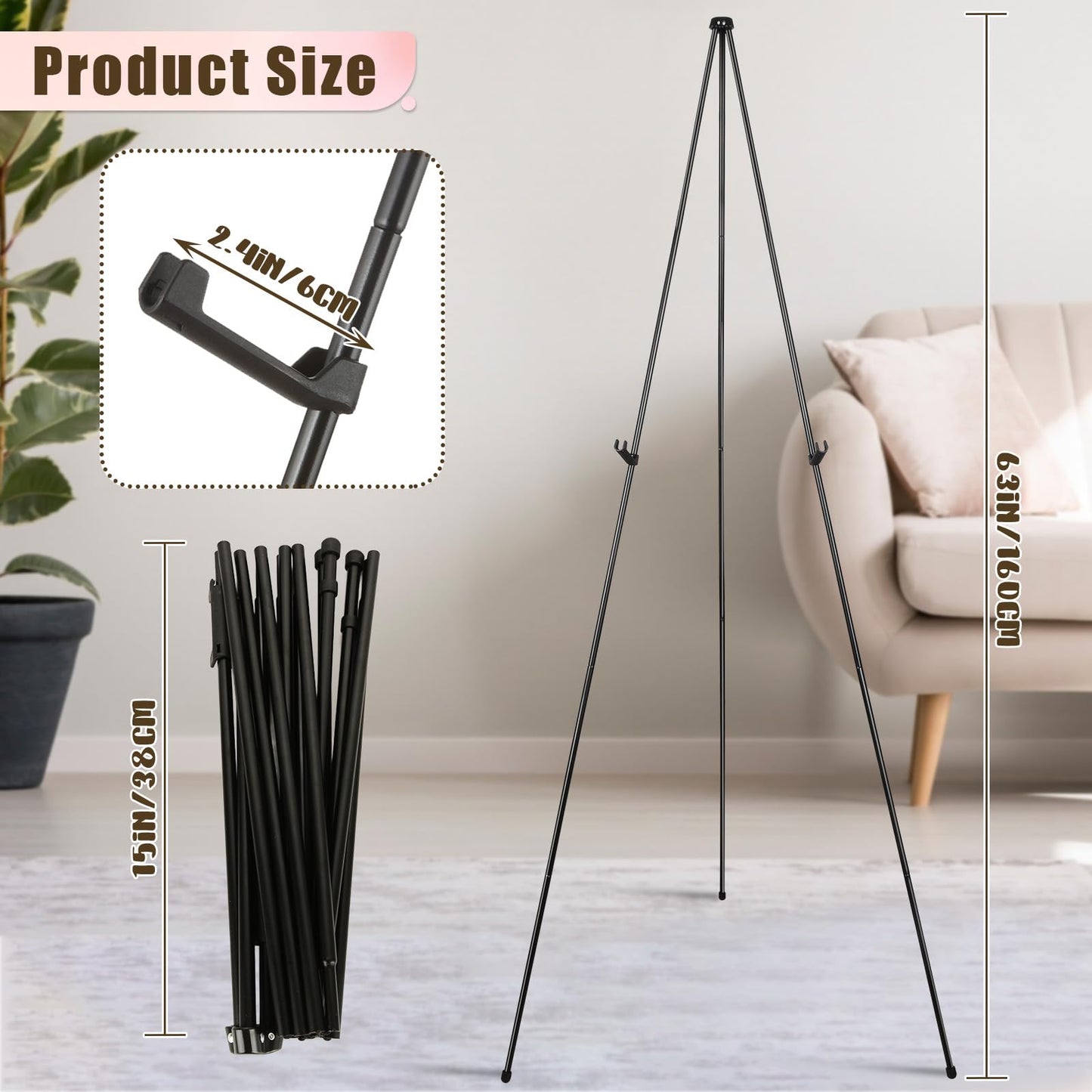 DAJAVE 6 Pack Display Easel Stand 63 Inch Folding Easels for Display, Portable Tripod Display Easel, Black Adjustable Metal Easel for Wedding Sign, Posters, Painting