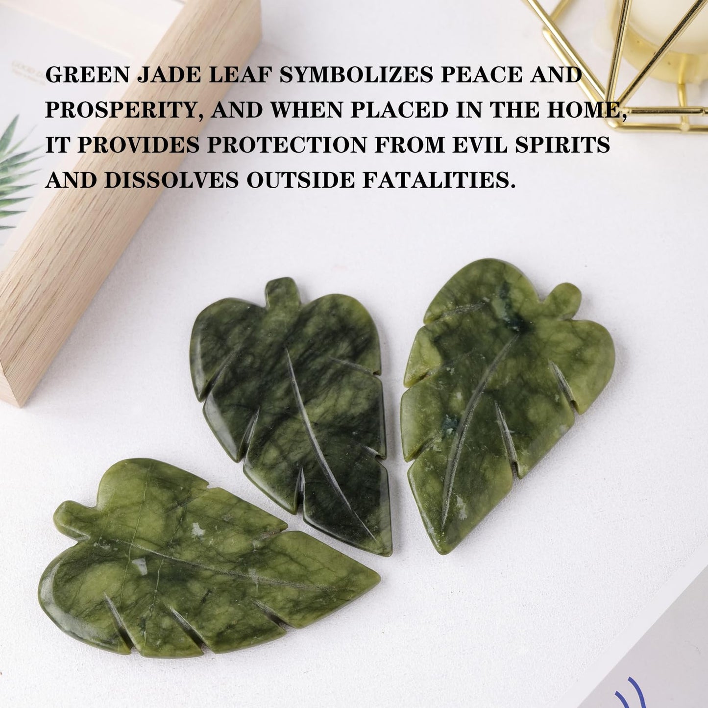 Runyangshi 1PCS Natural Green Jade Stone Hand-Carved Crystal Leaves Sculpture Leaf Shape Crystal Healing Stone Figurines Reiki Gemstone Collection Home Decor Desk Decor