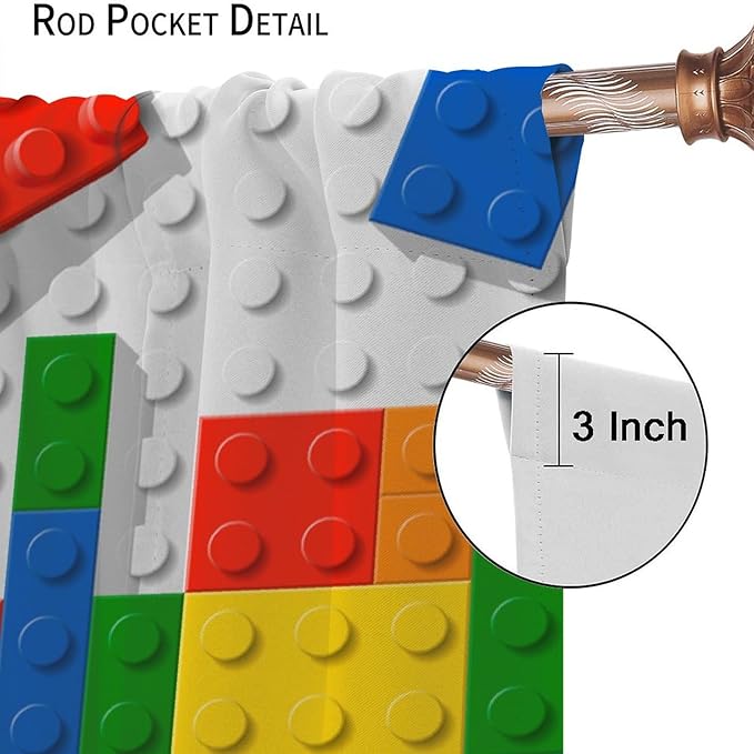 Building Blocks Toy Curtain Rod Pocket Children's Nursery Abstract Outline Colorful Plastic Toy Brick Geometric Print Pattern Curtain Boys Girls Bedroom Playroom 2 Panels 72x63in