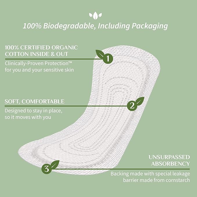 Organyc 100% Organic Cotton Liners for Bladder Leaks, Ultra Thin, 24 Count (Pack of 2)