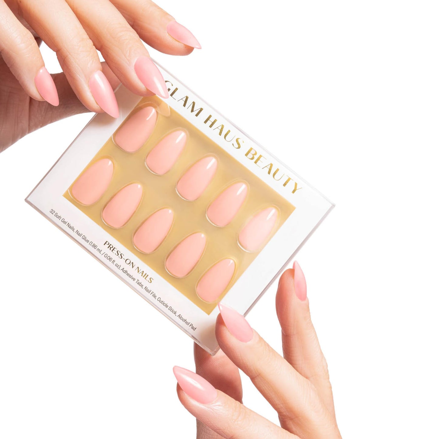 Glam Haus Beauty Press On Nails Blushin’ Me | Short Almond Blush Pink Glossy Finish Salon Quality | 16 Sizes - 32 Nail Kit with Glue & Adhesive Tabs