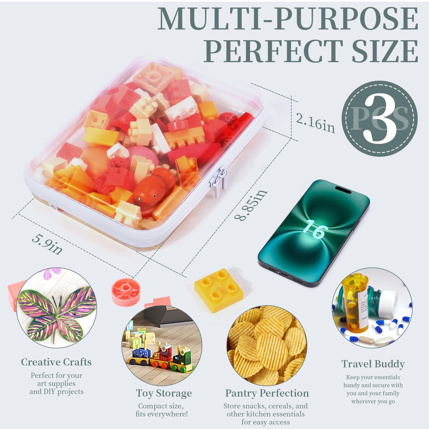 YOPCDJ 3 Pack Clear Hard Shell Zipper Case, Clear Zipper Pouches Waterproof Makeup Organizer & Travel Toiletry Bag, Plastic Pouch for Office, Home Storage, Medium Size