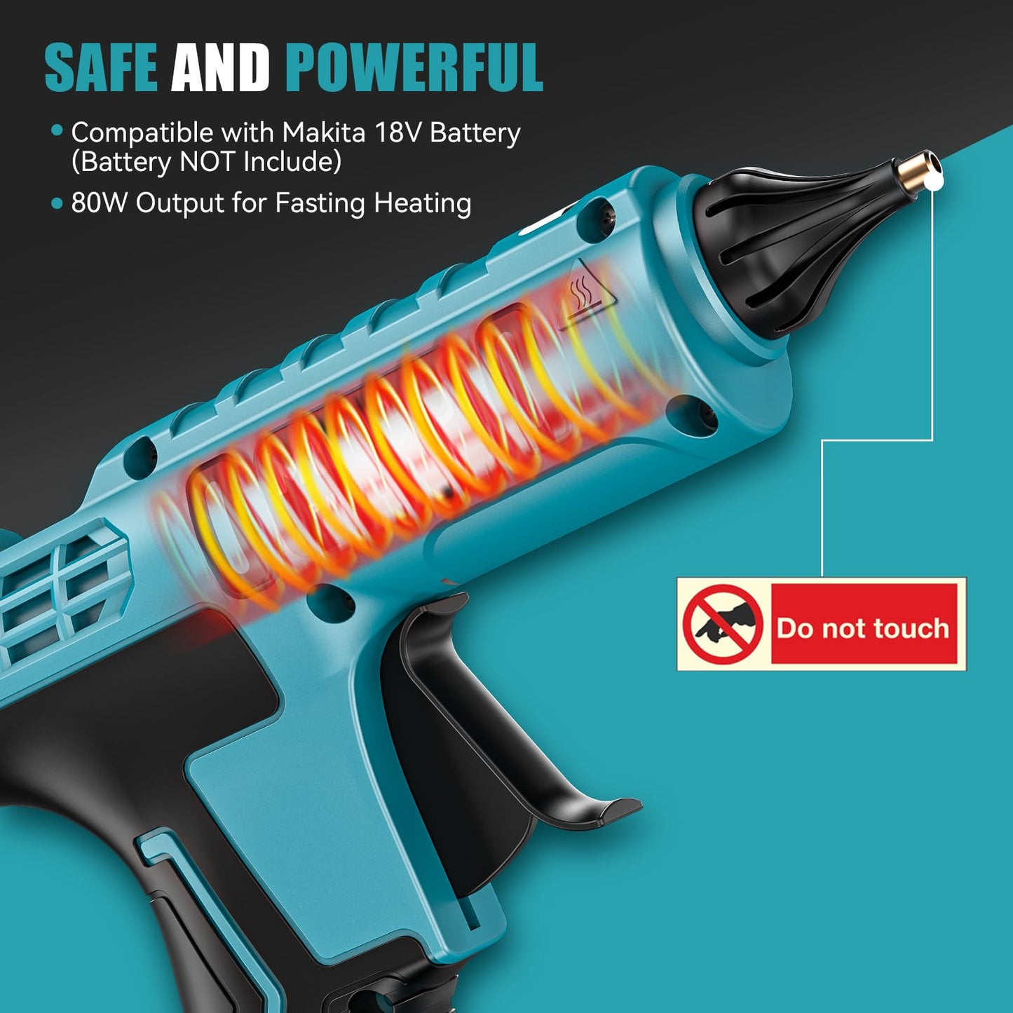 MtiolHig Cordless Hot Glue Gun Compatible with Makita 18v Battery (Tool Only) Handheld Wireless Power Heavy Duty Hot Glue Gun Full Size Kit with 20pcs 0.43'' Hot Glue Stick for Arts & Crafts