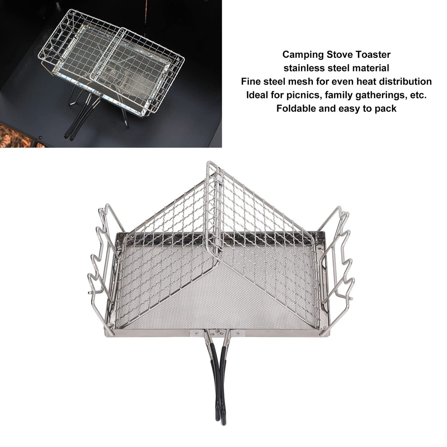 Topyond Portable Stainless Steel Camping Stove Toaster, Folding Outdoor Toaster Rack Holder Stable Structure with Handle for BBQ Camping Picnic