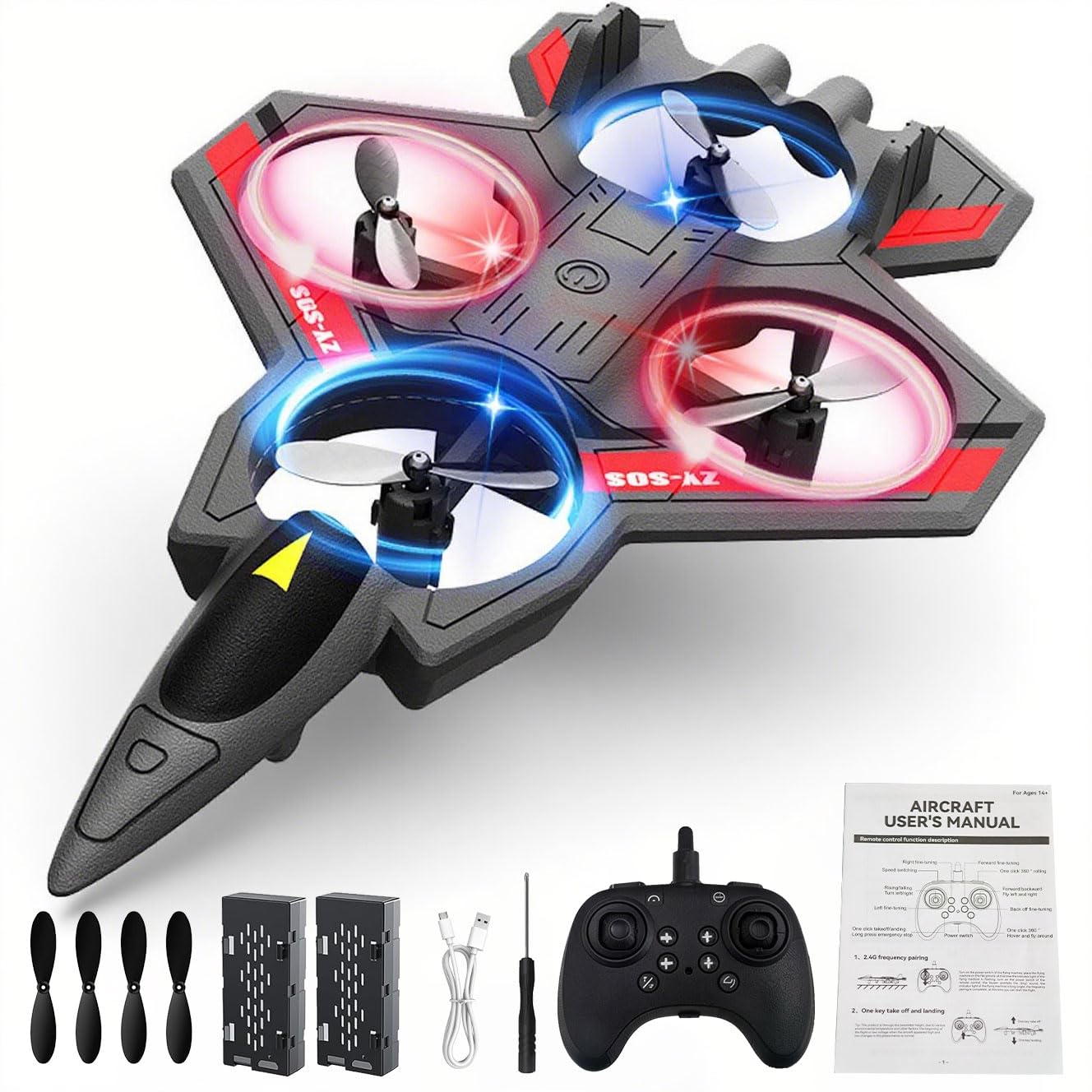RGIMF RC Planes with Light, Remote Control Airplanes, RC Airplane Fighter Jet, 360° Flip, Stunt Roll, Drones for Men, RC Airplane (Grey - Plastic)