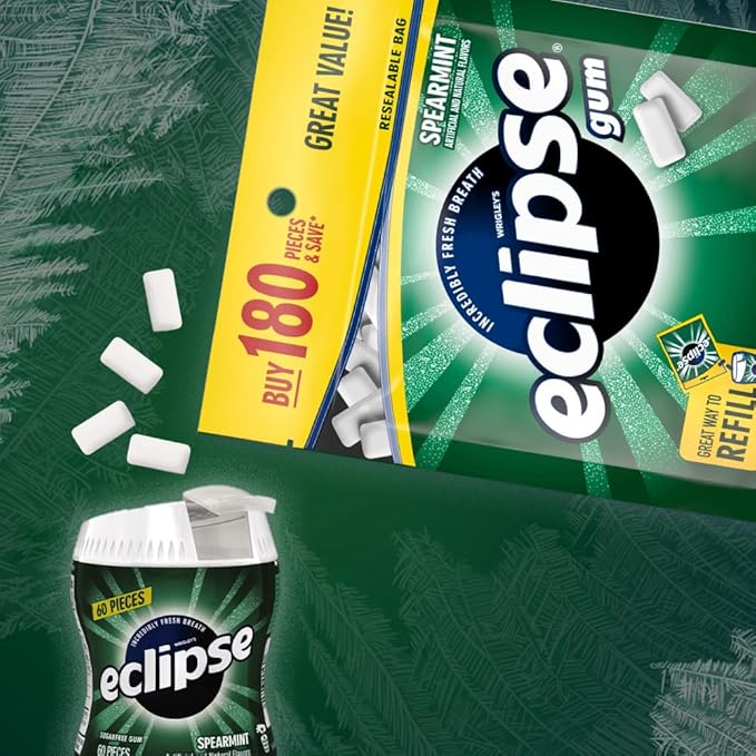 ECLIPSE Spearmint Chewing Gum Sugar Free, Mint Gum Bulk Pack, 8.8 Ounce (180 Piece Bag)