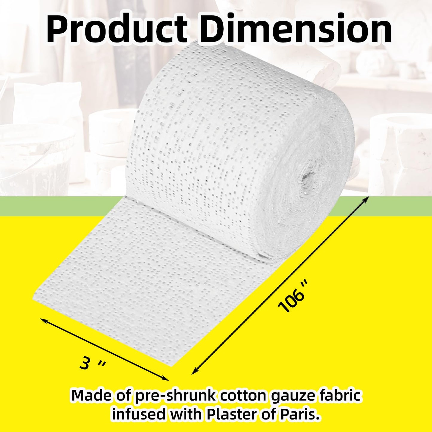 Falling in Art Plaster Cloth Rolls, 6 Pack Plaster Bandage, Plaster Gauze Strips for Body Casting, Crafting and DIY Projects, 3 Inches x 106 Inches