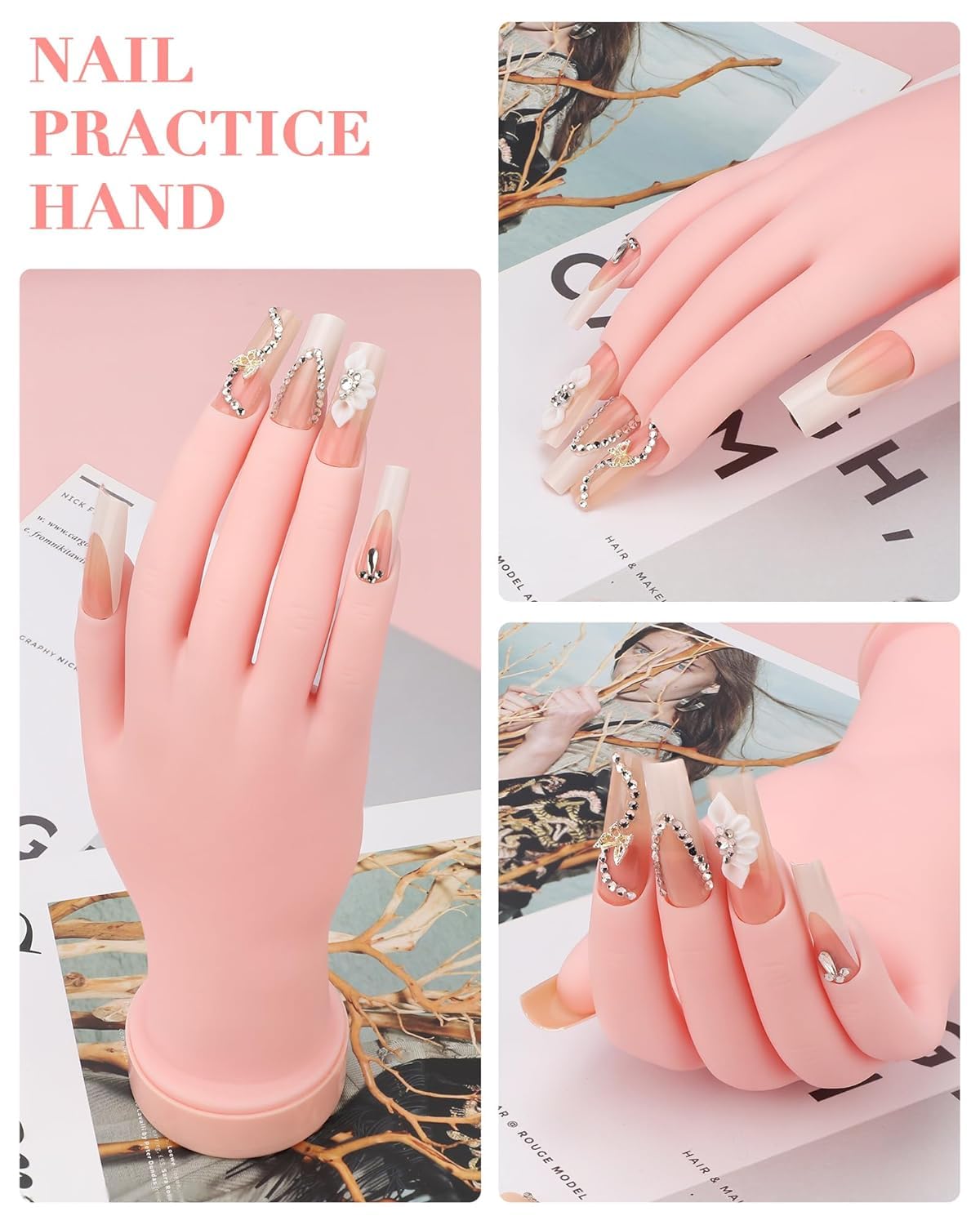 Practice Hand for Acrylic Nails Soft Touch Mannequin Hand for Nails, Flexible and Bendable Fake Hand with nail tools for Nails for Nail Art Beginners