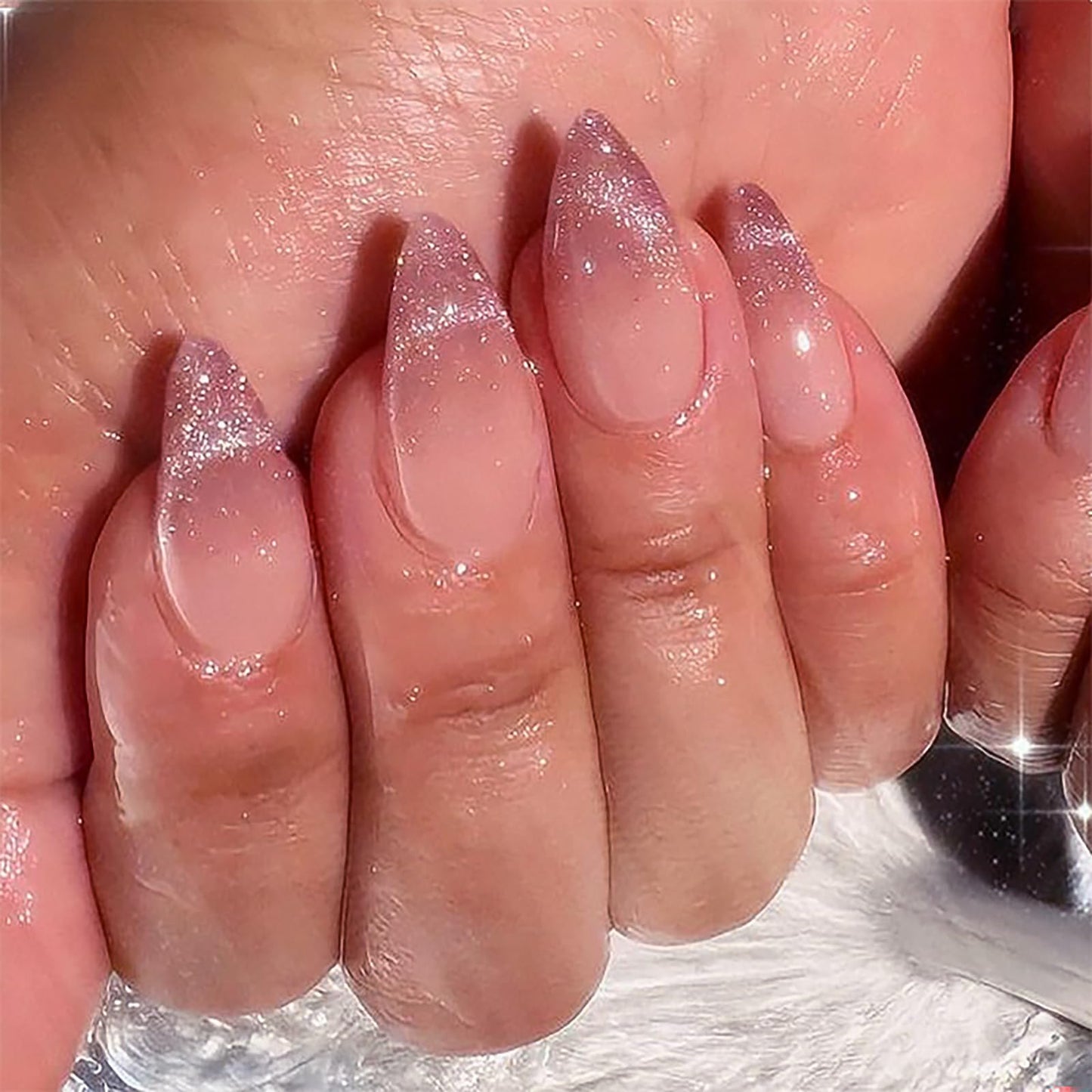 Short Almond Press on Nails Pink Purple Fake Nails Press ons Acrylic Nails False Artificial Full Cover Stick on Nails for Women Girls 24 Pcs