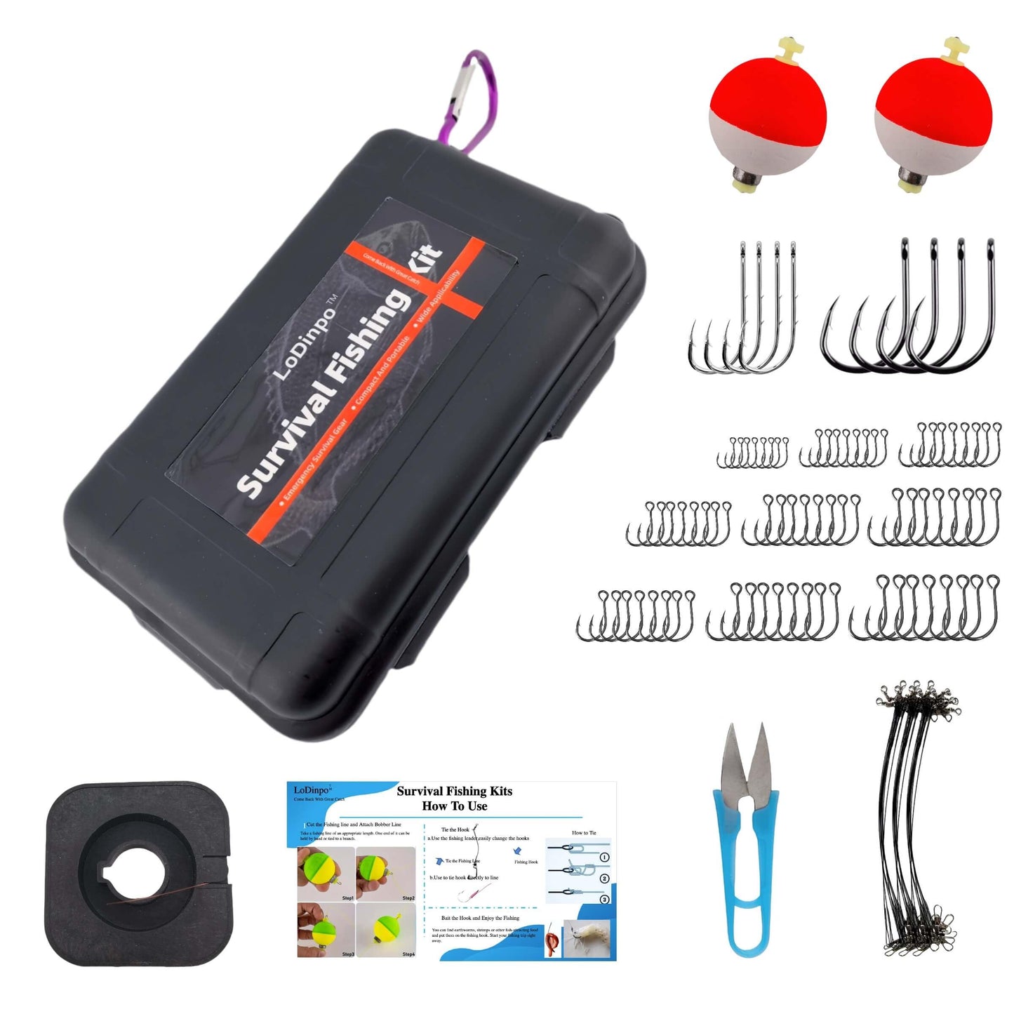 LoDinpo Mini Survival Fishing Kit Compact Emergency Fishing Gear for Camping, Hiking, Bushcraft, Backpacking Small Tackle Box with Hooks, Line, Floats Tools Great Gift for Fishermen, Hikers&Preppers