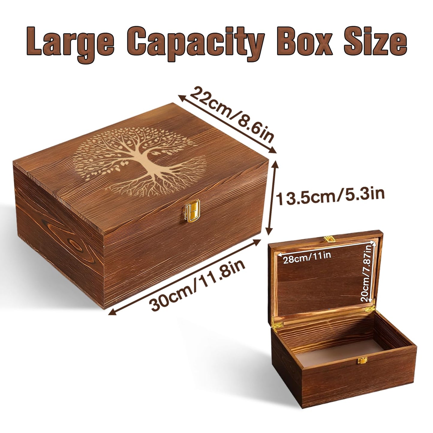 LUHUADUO Wooden Keepake Box, Large Tree of Life Storage Memory Box with Hinged Lid for Storing Photo, Jewelry, Gifts, Decorative Memory Treasure Box