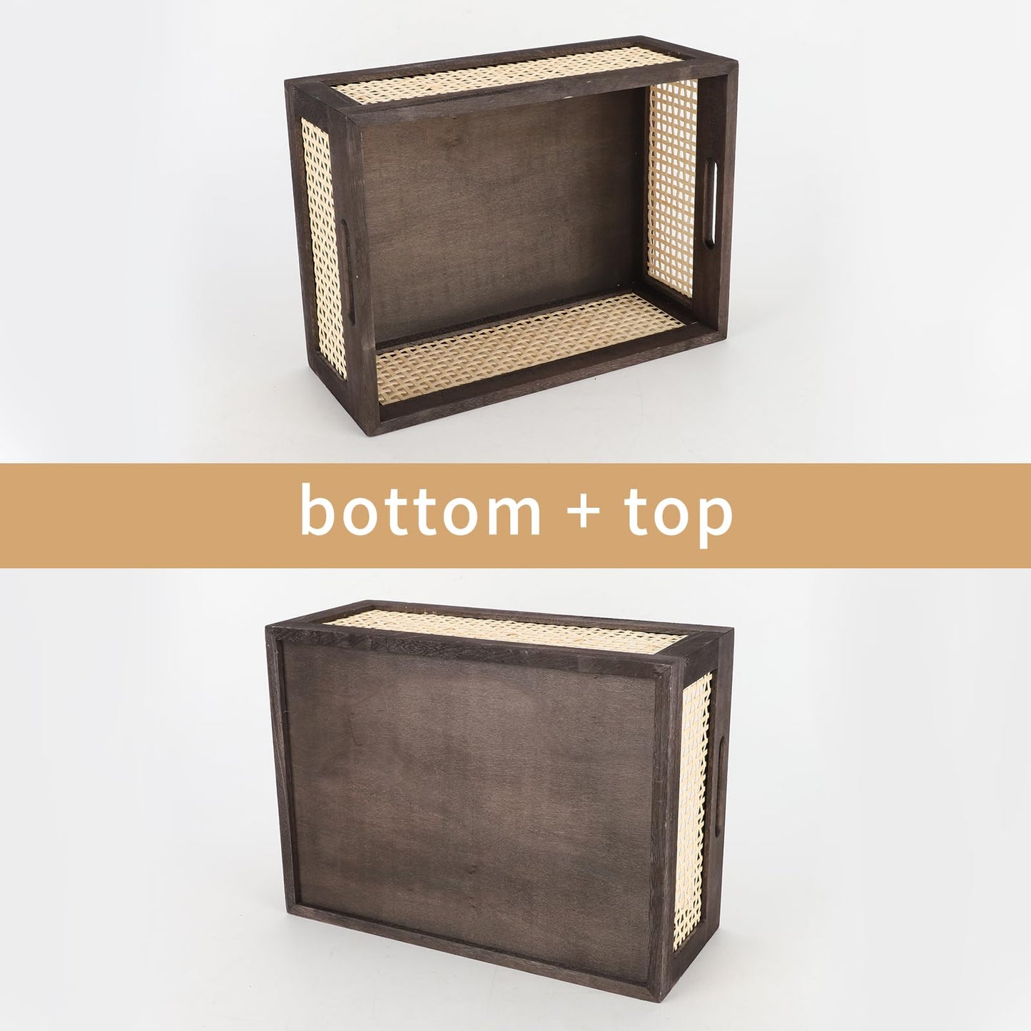 HODAKJUE Desktop Storage Basket, Sundry Office Drawer Storage Box, Wood Frame Storage Basket. (Brown-Large)