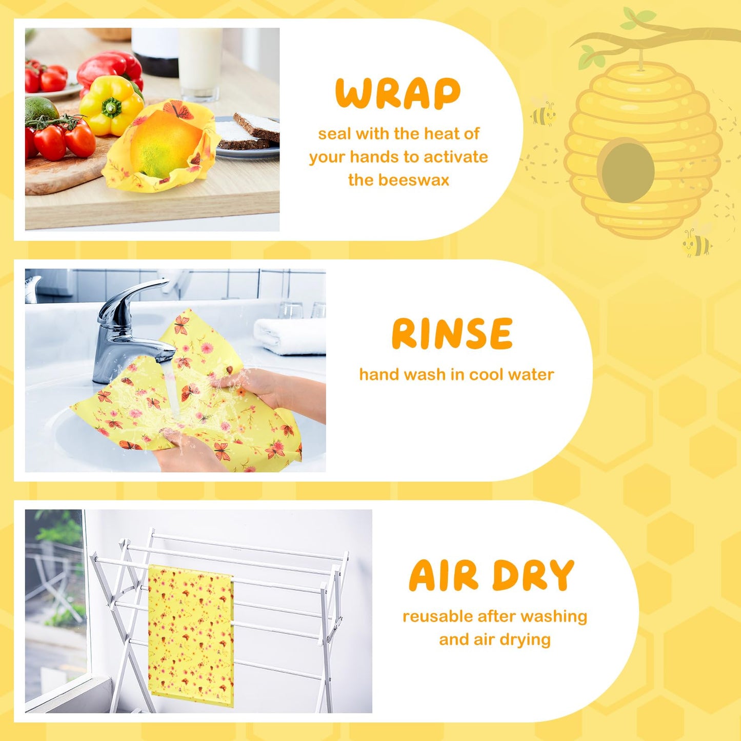 Reusable Beeswax Wraps 17 x 47 Inch Large Beeswax Food Wraps Eco-Friendly Sustainable Organic Cotton Food Storage Wraps for Sandwich, Cheese, Bread, Snacks (Butterfly)