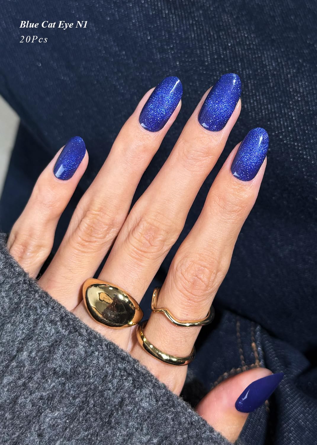 AutyaMee Semi Cured Gel Nail Strips (Blue Cat Eye N1), 20 Pcs Gel Nail Wraps, Stickers, Salon Quality, Works with Any UV Lamps