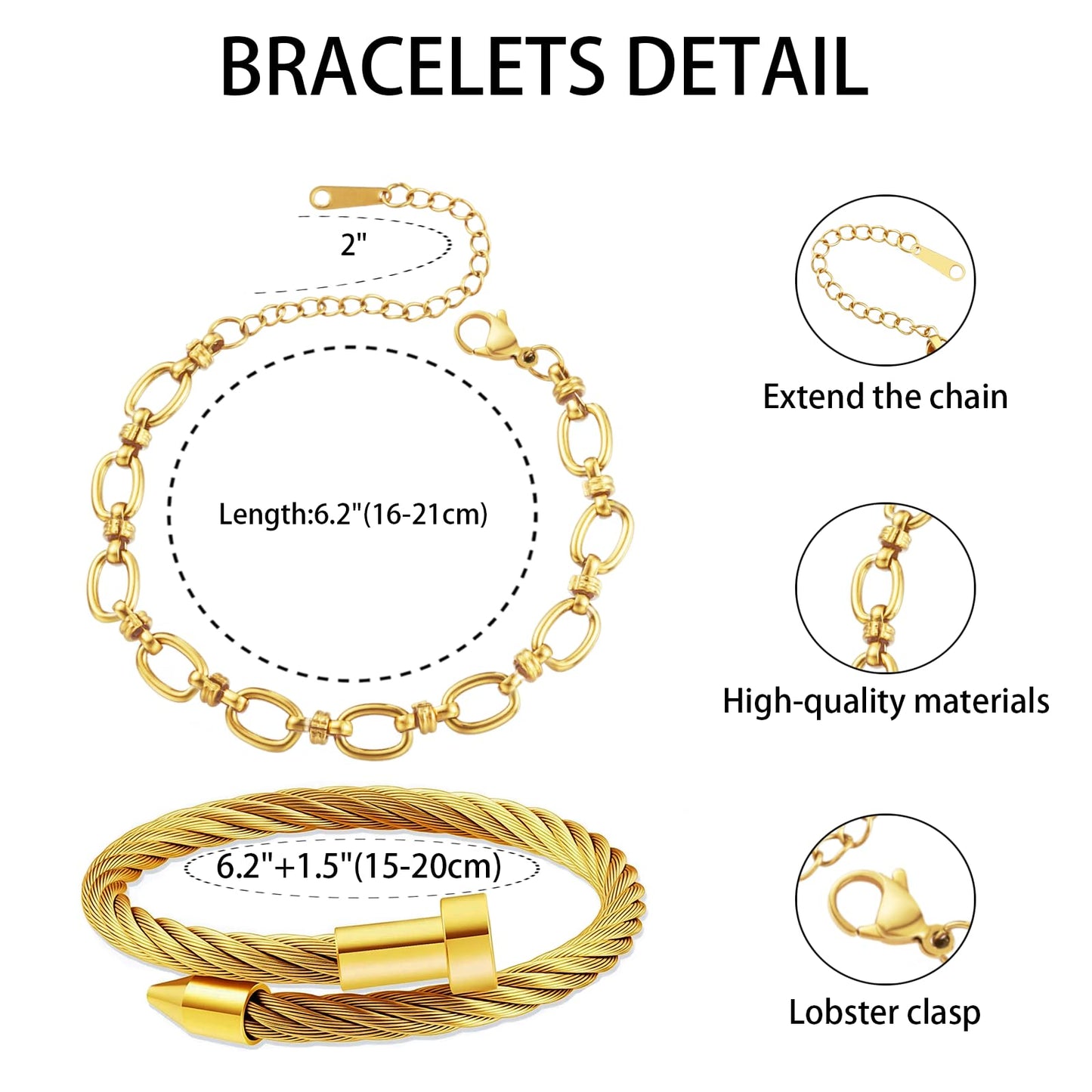 LCTrusttmor Gahna 18K Gold Plated Bracelets Set for Women, Stackable Bangle Bracelet with Adjustable Wristband Chain Set Trendy Jewelry Gifts