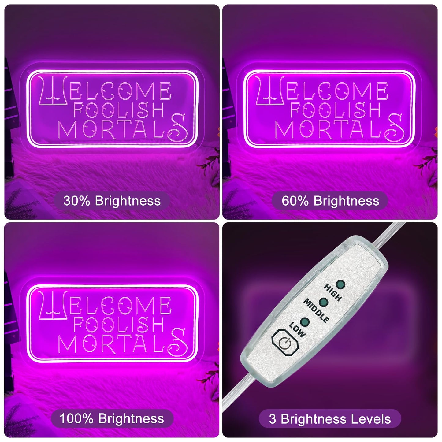 Welcome Foolish Mortals Neon Sign,Dimmable Spooky Gothic Haunted Mansion Decor Coffin LED Neon Signs for Wall Decor,USB Powered Led Neon Light for Party Haunted House Man Cave Birthday Christmas Gifts