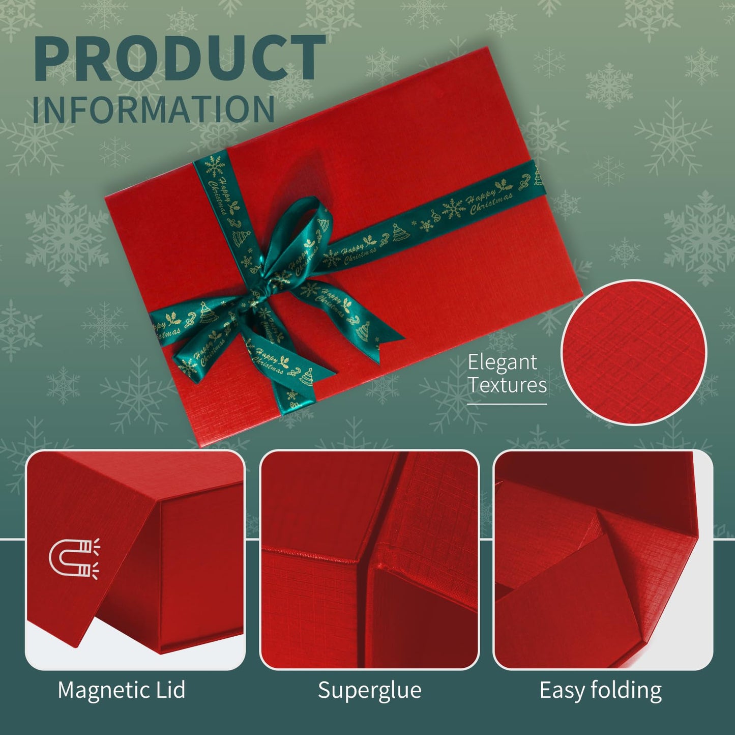 Rinrda Large Christmas Red Gift Box,13.75"x9"x4.5", Gift Boxes with Magnetic Lids for Presents Closure Gift Packing for Birthday,Christmas, Halloween,Wedding,Bridal Gifts