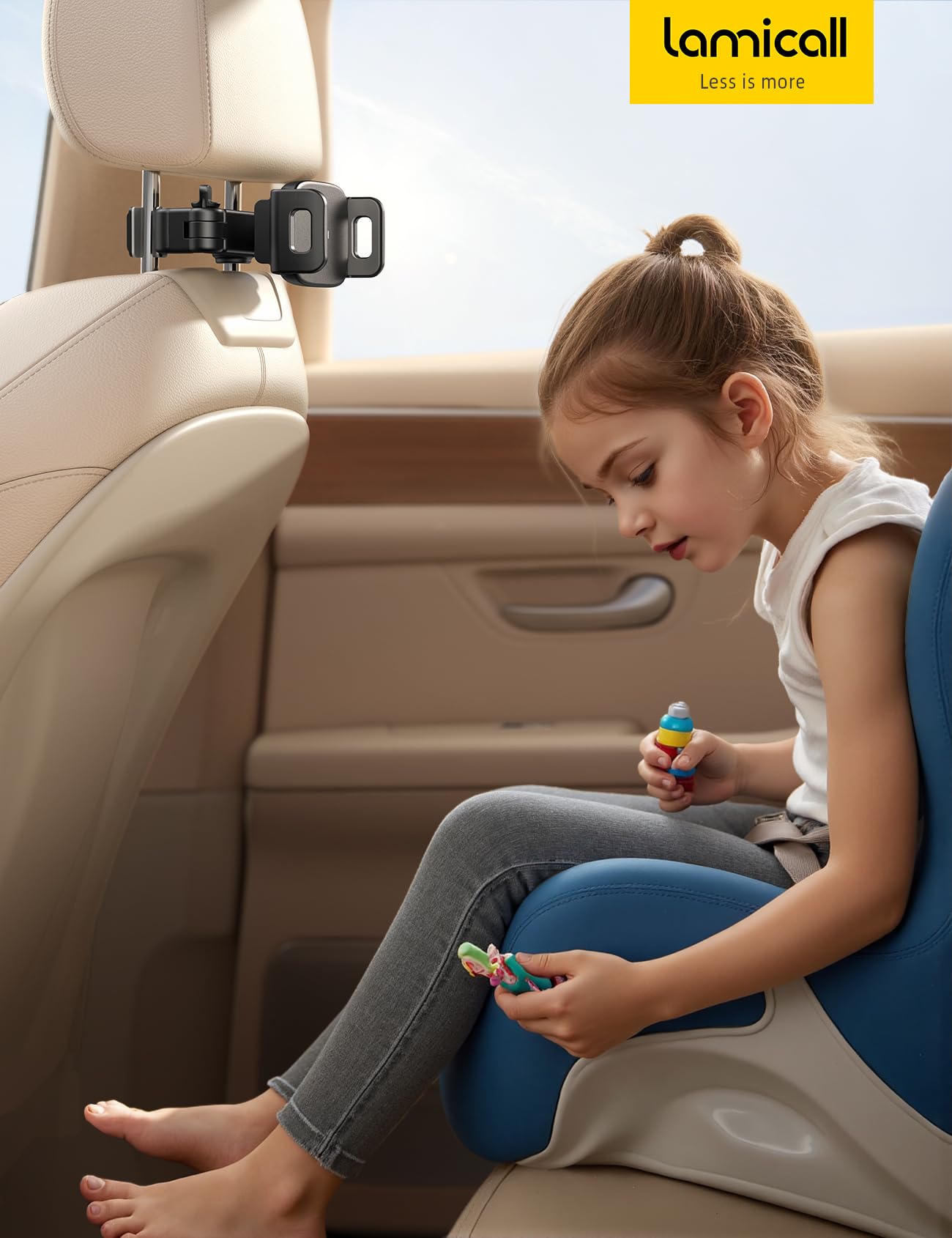 Lamicall Car Headrest Tablet Holder - [3 in 1 Extension Arm] Adjustable Tablet Car Mount for Back Seat, Gifts Road Trip Essentials for Kids, for 4.7-11" Devices, iPad Pro, Galaxy, Fire, Mother's Day