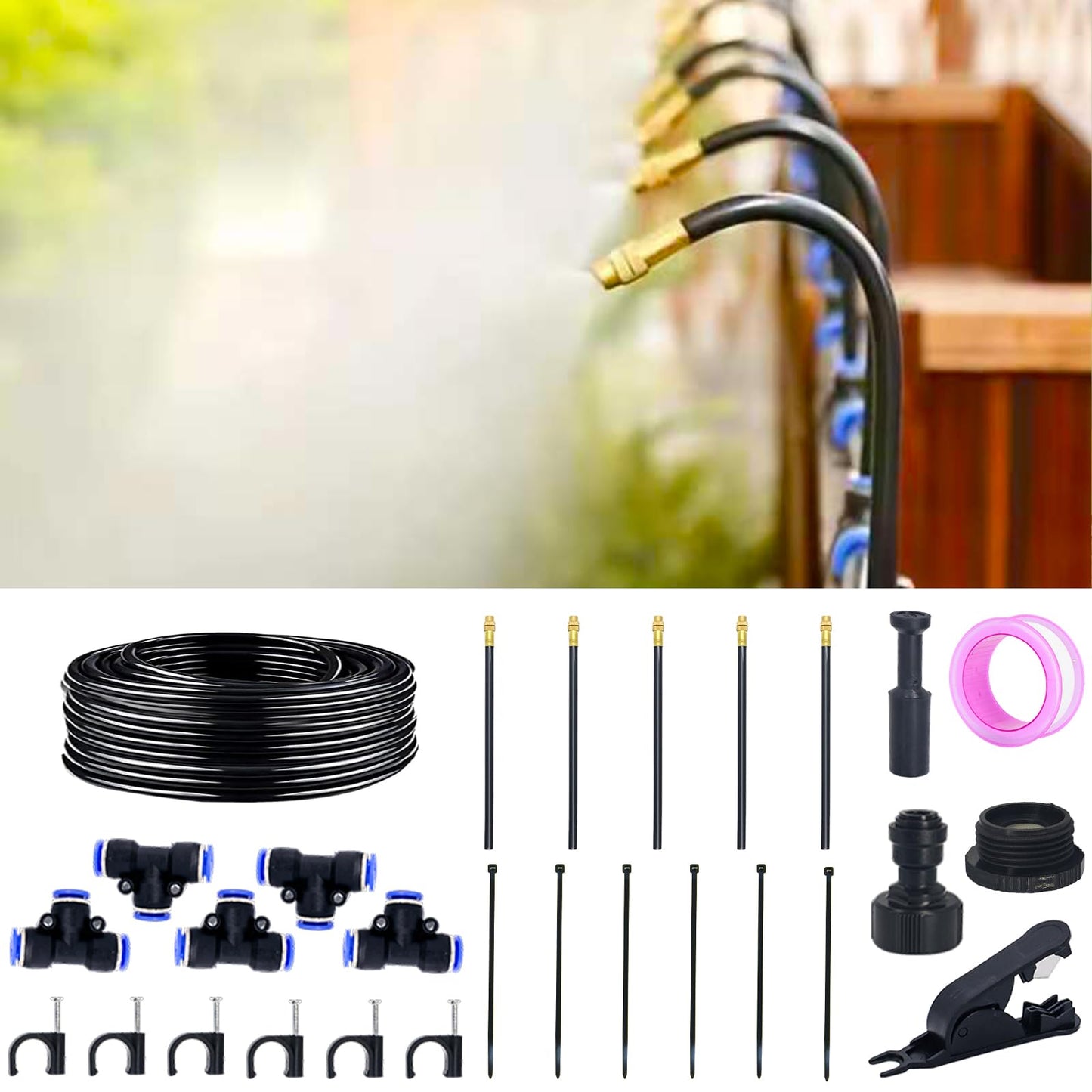 Thiswing 360° Adjustable Drip Irrigation System - 20 FT Garden Watering System with 5 Nozzles, Raised Bed Sprinkler System, Garden Mister for Yard, Lawn, Plants, 5/16" Tubing