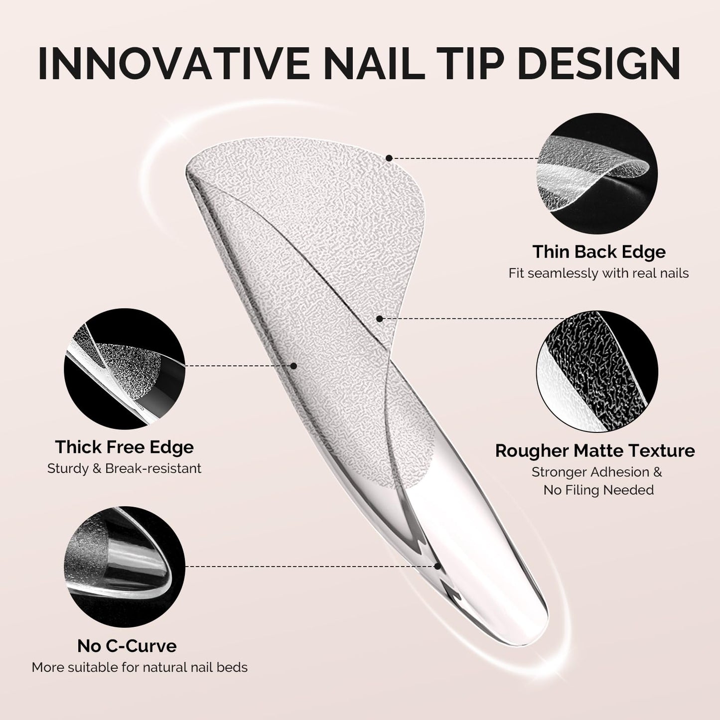 MelodySusie Short Ballerina X Nail Tips - 600Pcs 15 Sizes Clear Acrylic, Half Matte Full Cover Press on Nails for DIY Extension & Salon Use, Pre-Shaped for Long-Lasting Manicure