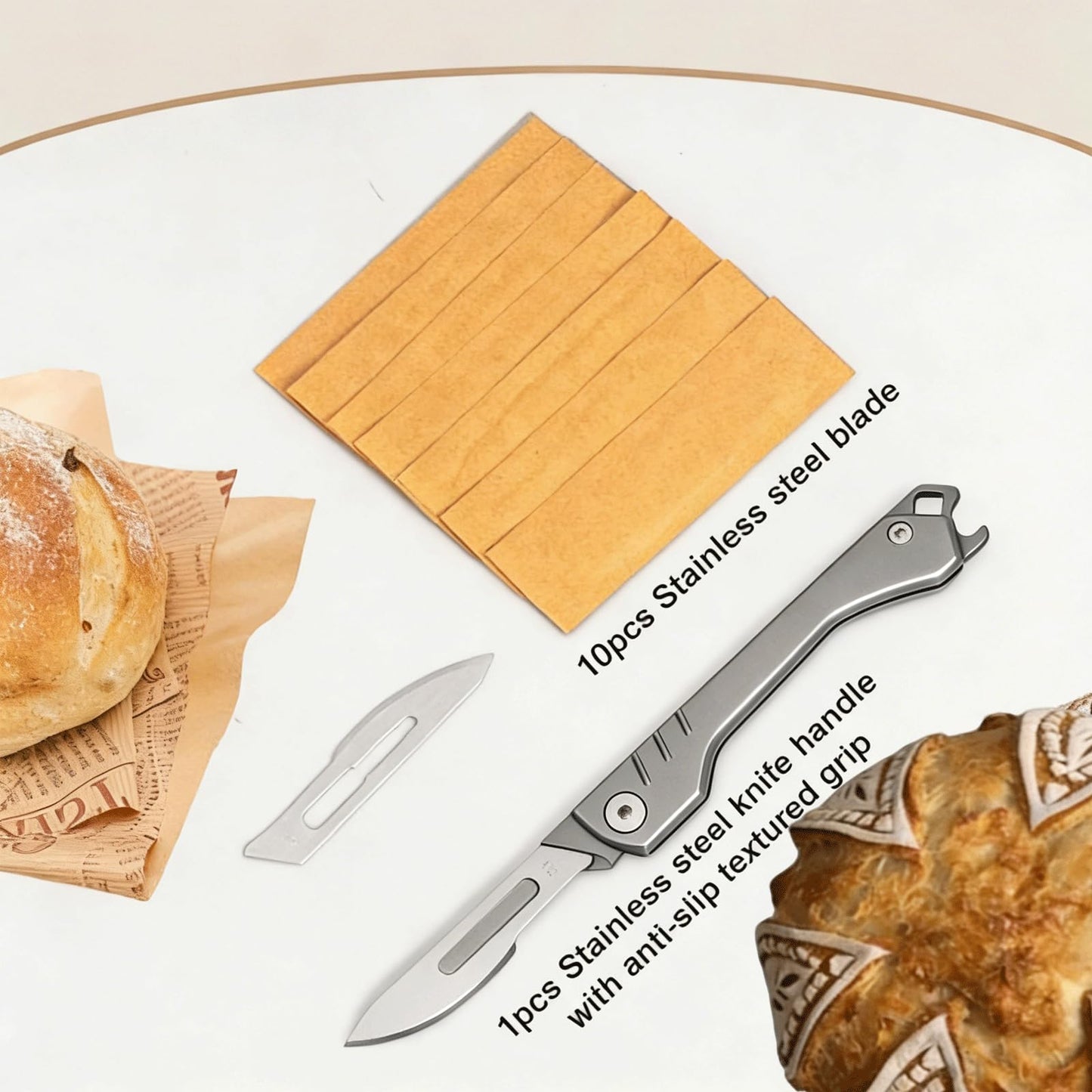 MFPQLFEL Bread Lame Dough Scoring Tool, Bread Scoring Tool Kit, sourdough scissors, suitable for baking sourdough and regular bread, comes with 100 inches of cotton string and 10 bread blades.