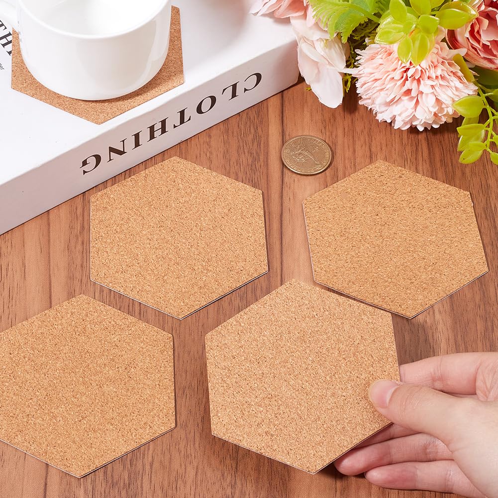 SOFPLATE 50Pcs Self Adhesive Cork Board Backings Cork Coaster Bottoms 4 Inch Hexagon Thin Cup Mat Coasters Backs Sheets Tiles for Thin Drinks Coasters Cork Board Supplies DIY Crafts Making Decoration