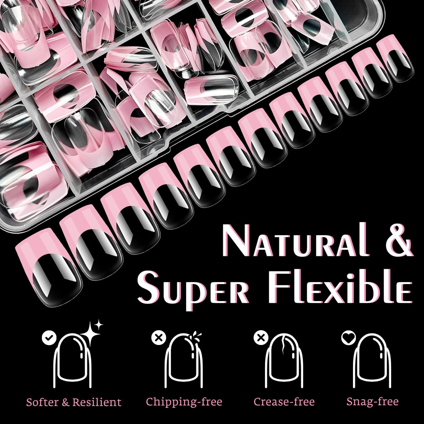 Bellelfin Pink French Tip Press on nails Short Square Fake Nails, 120PCS Square Nail Tips Short French Tip Nails, Clear Acrylic Nail Press on Full Cover False Nail
