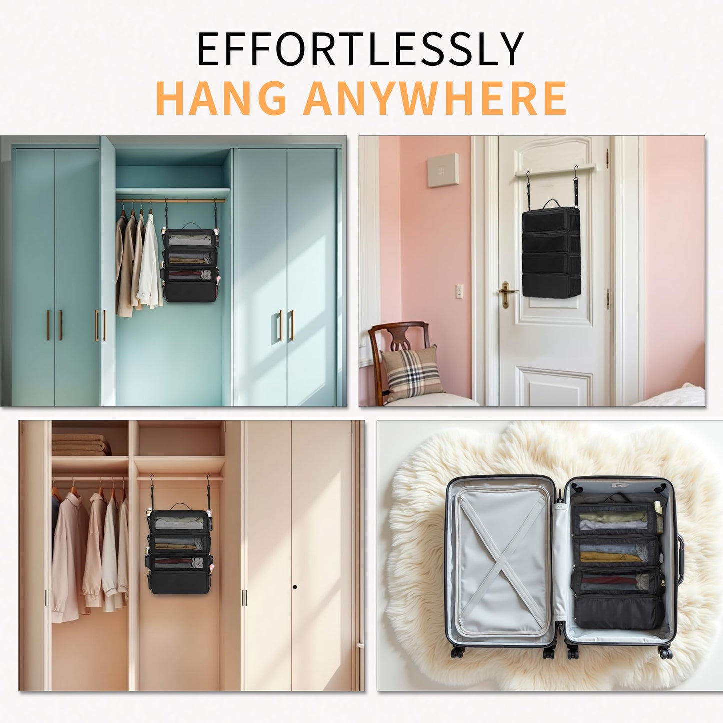 Aucovely Suitcase Organizer Travel Bags Organizer for Luggage Compression Hanging Packing Cubes for Travel Carry on Closet (Bag Only)